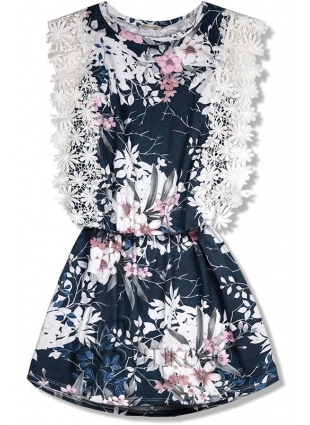Tmavomodré kvetinové šaty s čipkou
