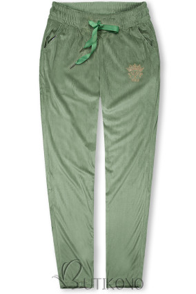 Zelené zamatové teplákové nohavice