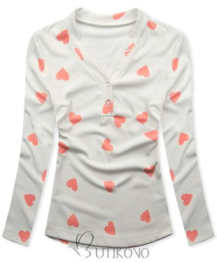 Tričko s potlačou srdiečok biela/apricot HEART4