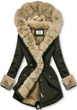 Khaki parka s kožušinovým lemom