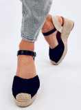 Sandále - espadrilky na klinovom podpätku čierne