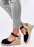 Sandále - espadrilky na klinovom podpätku čierne