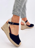 Sandále - espadrilky na klinovom podpätku čierne