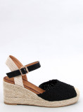 Sandále - espadrilky na klinovom podpätku čierne