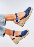 Sandále - espadrilky na klinovom podpätku modré