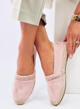 Svetloružové semišové espadrilky s kamienkami