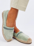 Pistáciové semišové espadrilky s kamienkami