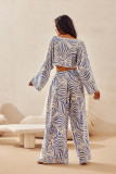 Modré wide leg nohavice s ľanom