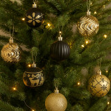 Ozdoby na stromček čierna/zlatá, 6 cm, 34 kusov