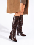 Hnedé vysoké dámske čižmy z ekokože