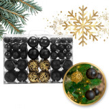 Ozdoby na stromček čierna/zlatá, 100 kusov