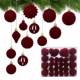 Ozdoby na stromček velúrové bordové, 48 kusov