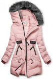Ružová zimná bunda s čiernymi detailami