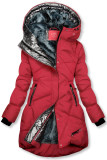 Červená zimná bunda so strieborným lemom