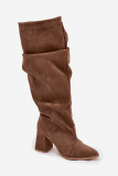 Zamatové čižmy nad kolená, hnedé