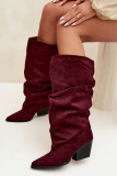 Semišové bordové čižmy s nariaseným zvrškom na podpätku
