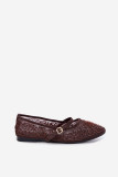 Sieťované baleríny s výšivkou a flitrami, hnedé