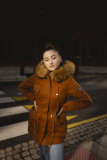 Khaki parka s odnímateľným futrom a kožušinou
