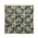 Ozdoby na stromček zelená/transparentná, 8 cm, 9 kusov