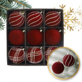 Vínovočervené velúrové ozdoby na stromček, 8 cm, 9 kusov