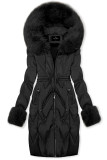 Zimný koženkový kabát s umelou kožušinou, čierny