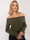 Elegantný khaki pulóver s dlhým rukávom