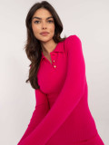 Basic elegantné šaty s dlhým rukávom vo fuchsiovej