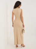 Béžové midi puzdrové šaty bez rukávov