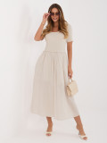 Béžové rozšírené midi šaty s podšívkou