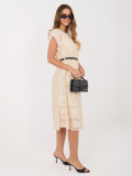 Béžové rozšírené midi šaty s opaskom