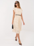 Béžové rozšírené midi šaty s opaskom