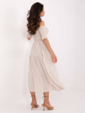 Svetlobéžové letné midi šaty s off-shoulder strihom
