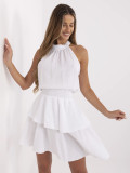 Biele minišaty s volánom a viazaním