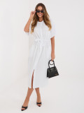 Biele rozšírené midi šaty s opaskom a vreckami