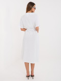 Biele rozšírené midi šaty s opaskom a vreckami