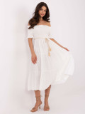 Ecru letné midi šaty s off-shoulder strihom