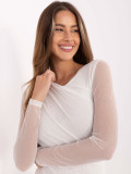 Biele elegantné body s aplikáciou a dlhým rukávom