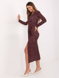 Bordové midi šaty s bodkami a zavinovacím výstrihom