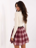 Bordová mini sukňa s károvaným vzorom a opaskom