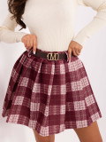 Bordová mini sukňa s károvaným vzorom a opaskom