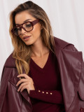 Elegantný bordový pulóver s V-výstrihom a gombíkmi