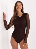 Elegantné hnedé body s aplikáciou a dlhým rukávom