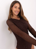 Elegantné hnedé body s aplikáciou a dlhým rukávom