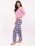 Dámske pyžamo s dlhým rukávom v ružovej farbe s károvaným vzorom