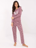 Dámske pyžamo s dlhým rukávom v tmavoružovej farbe