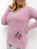 Dámske pyžamo s kvetinovým vzorom, dlhý rukáv, ružové