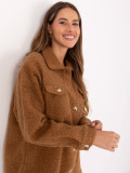 Hnedá casual košeľová bunda s golierom a vreckami