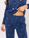 Dámske pyžamo s dlhým rukávom v tmavomodrej farbe