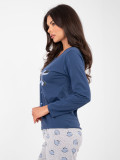 Dámske bavlnené pyžamo s dlhým rukávom, tmavomodré
