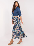 Elegantná midi sukňa s kvetinovým vzorom a opaskom, tmavomodrá